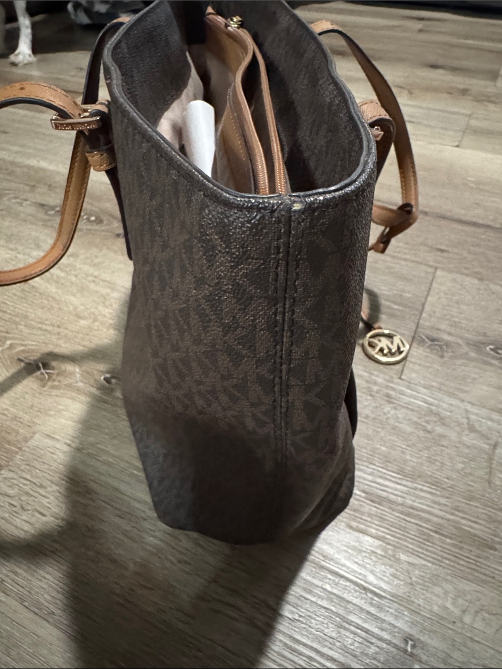 Michael Kors Brown and Tan MK Logo Tote - Picture 5 of 6